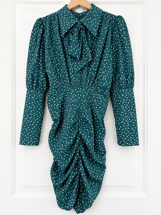 Boohoo Dresses & Skirts - Boohoo Polka Dot Pussycat Bow Ruched Skirt Tea Dress